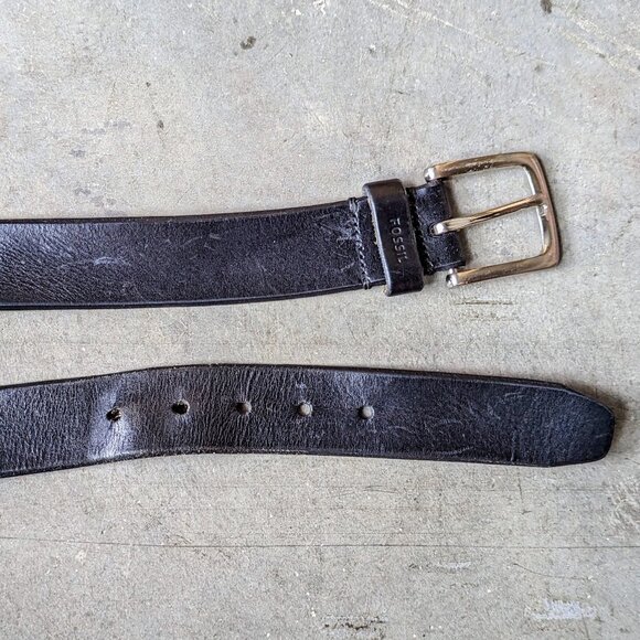 Fossil Black Genuine Leather Silver Buckle Belt size 40 - Picture 3 of 10